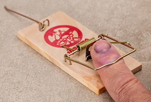 a finger caught in a mouse trap
